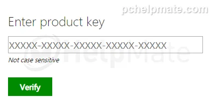 Casilla de la clave en la página de descarga de Microsoft