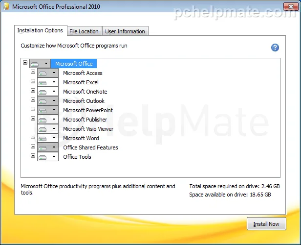 Opciones de instalación personalizada