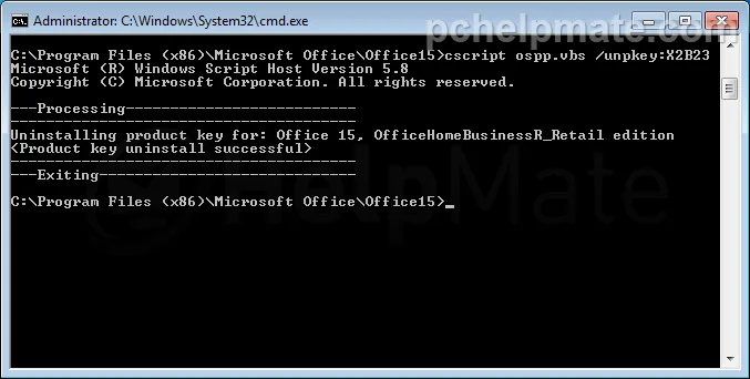 Ejecutando el comando unpkey