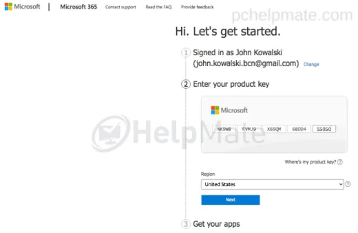 Product key entry