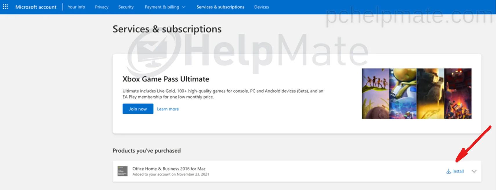 Install button for purchased products