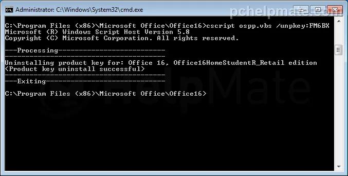 Ejecutando el comando unpkey