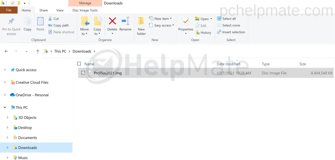 ProPlus2021.img en la carpeta Downloads