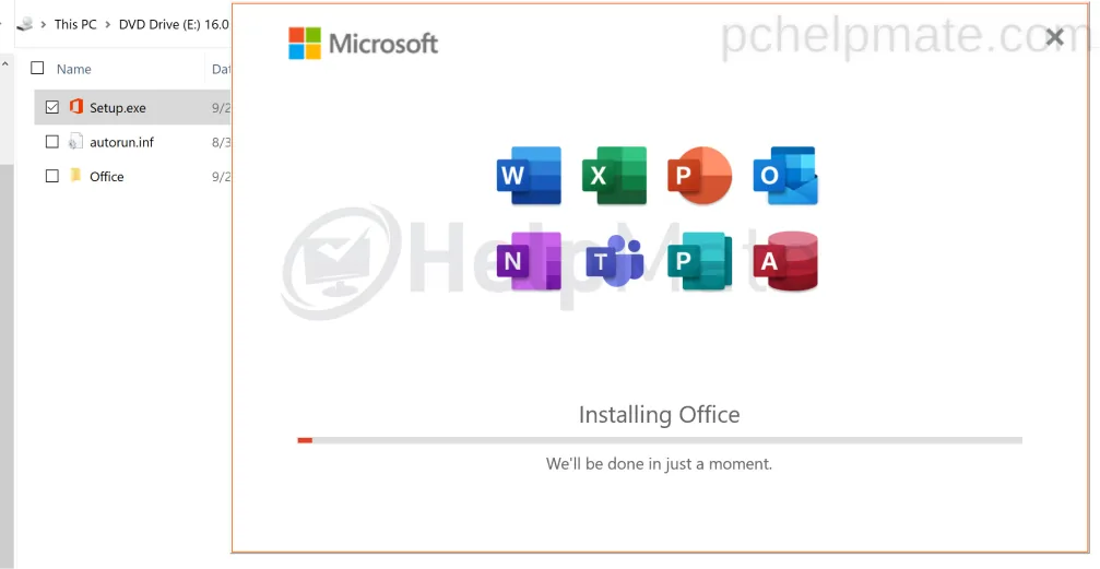 Office 2021 instalándose