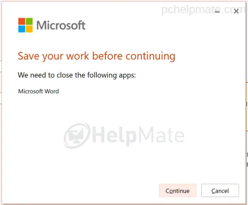 Aviso para cerrar las aplicaciones de Office