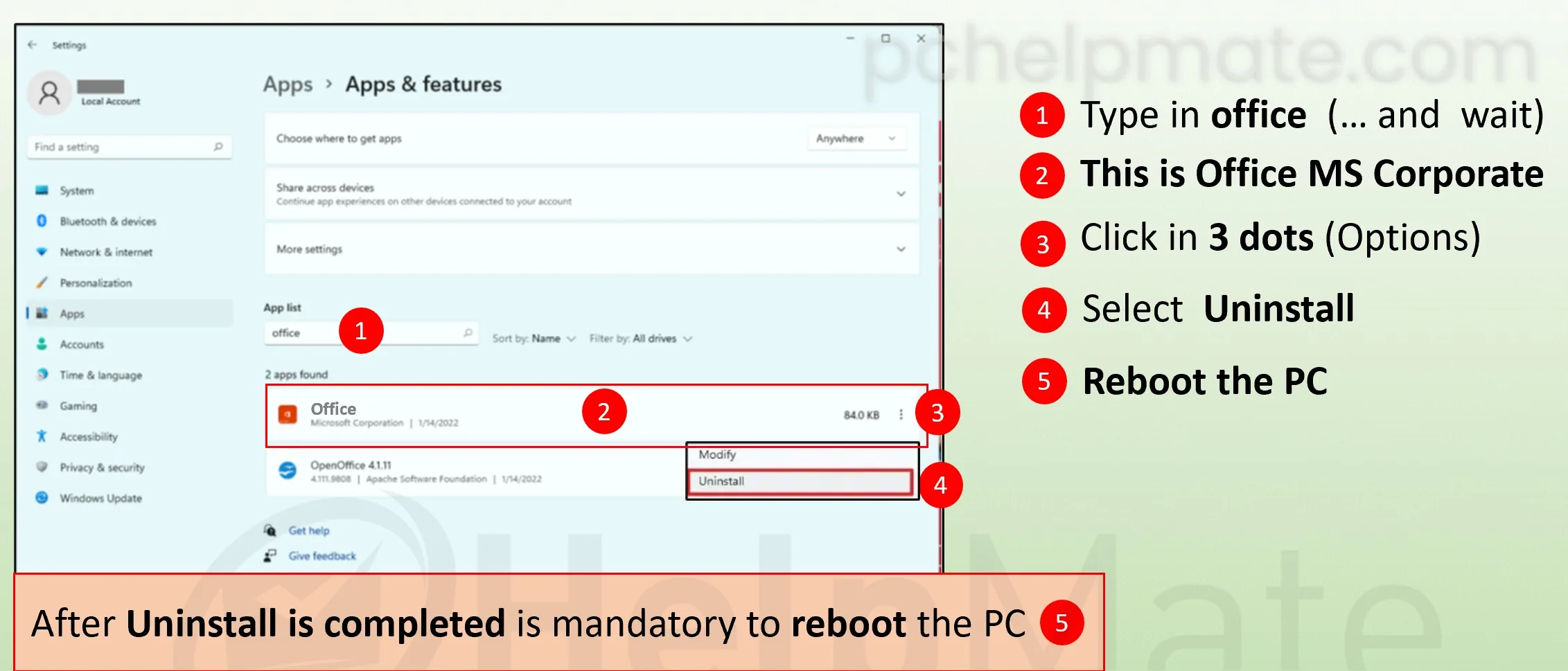 Uninstalling Microsoft 365 on Windows 11