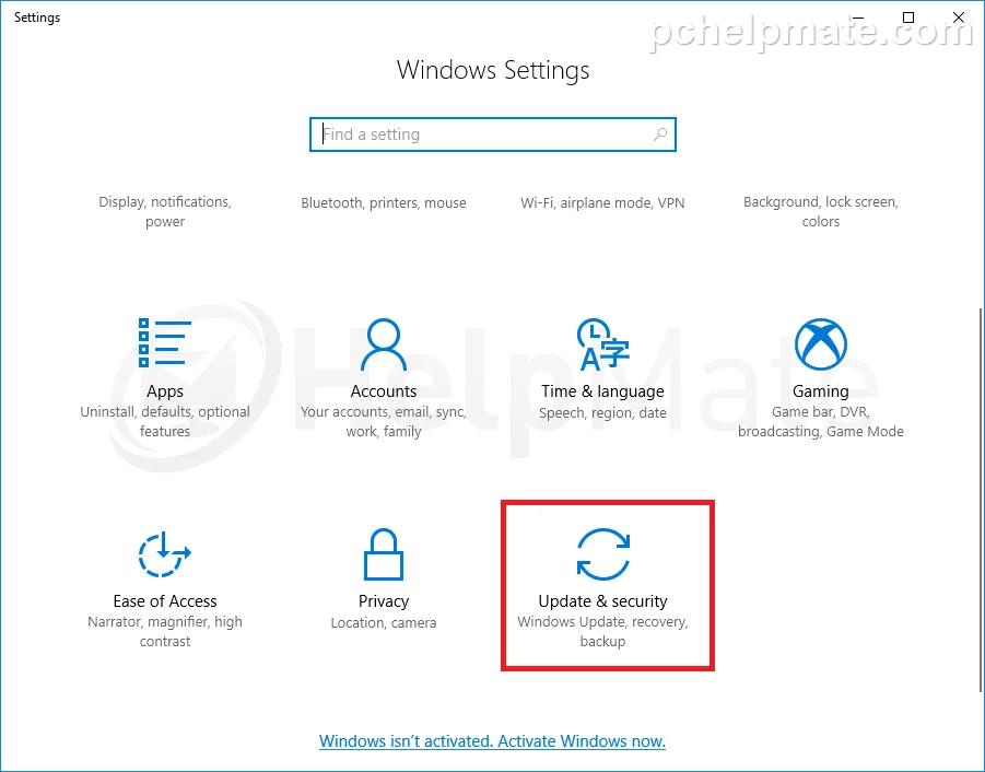 Update and security en Configuración