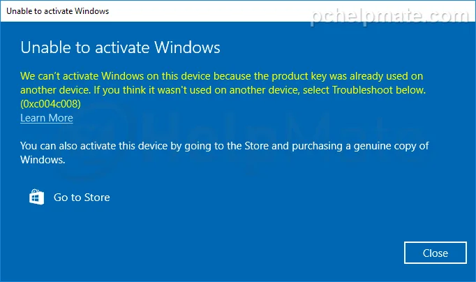 Error de activación 0xC004C008