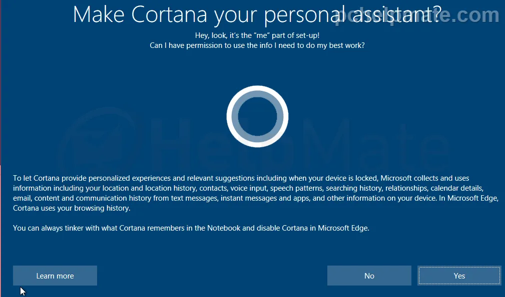 Opciones de Cortana