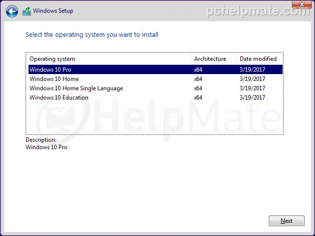 Selección de la edición de Windows