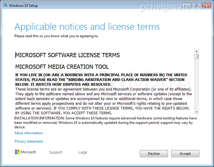 Términos de licencia de la Media Creation Tool
