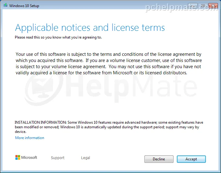 Pantalla de términos de licencia
