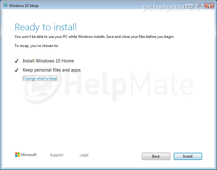 Pantalla listo para instalar