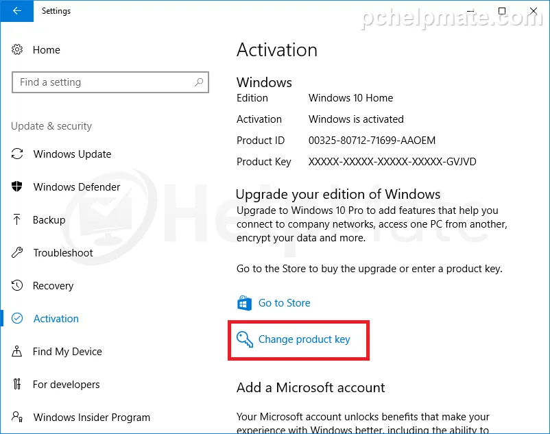 Enlace Change Product Key