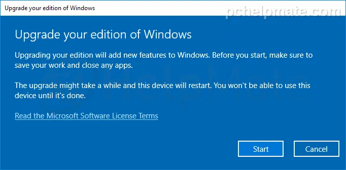 Ventana para iniciar la actualización