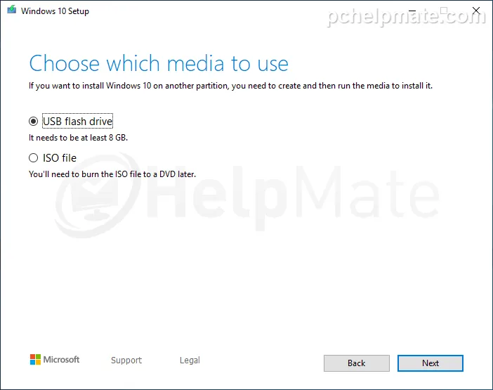 Elección del medio USB