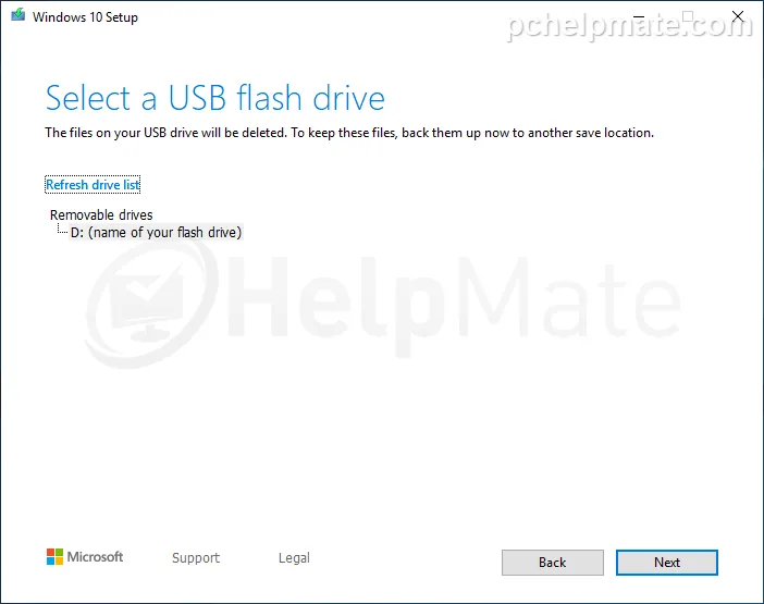 Selección de la memoria USB