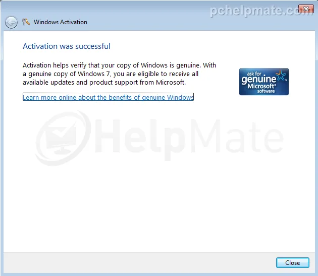Pantalla de activación exitosa