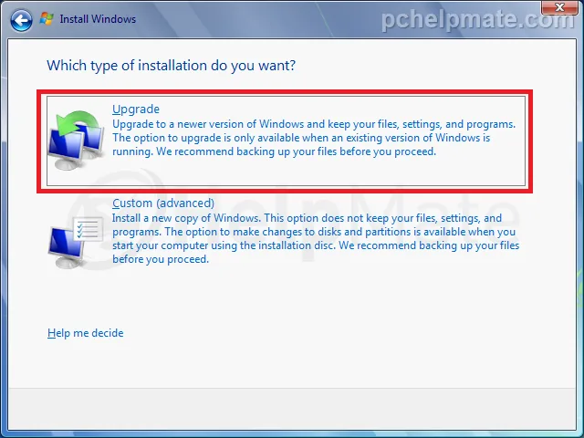Tipo de instalación Upgrade