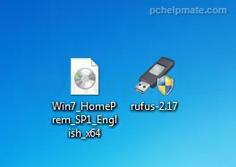 Archivo ISO y Rufus en el escritorio