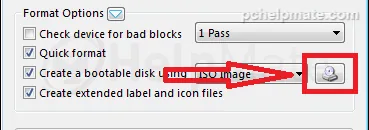 Disc icon in the Rufus Format Options section