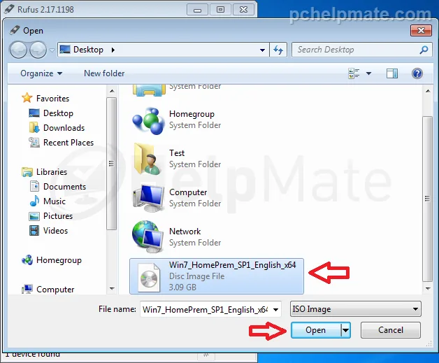 ISO file selection window
