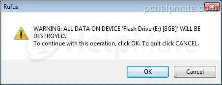 Rufus data wipe warning