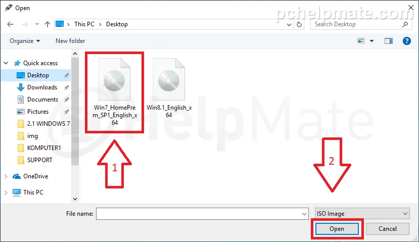 ISO file selection window in Rufus 3