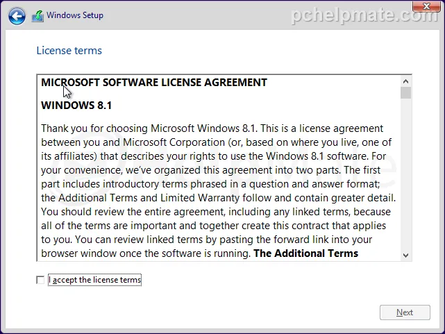 Pantalla de términos de licencia