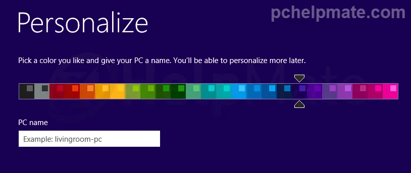 Pantalla de personalización con color y nombre de PC