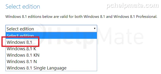 Microsoft Windows 8.1 download page